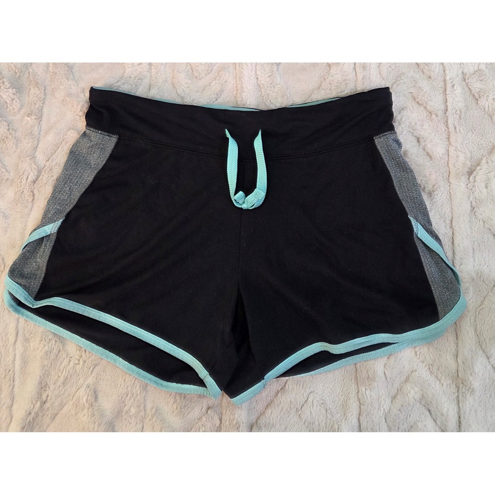 Activewear Shorts Black Gray Teal Drawstring Athletic Dolphin Hem Size 16